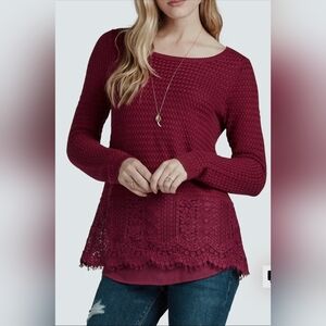 Lucky Brand Lace Mix Raspberry Radiance Long Sleeve Sweater Women Size XL